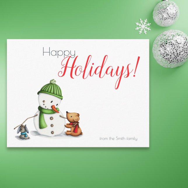 Cartão Postal Feriado de Natal do Bonito Snowman (Cute snowman holidays postcard)