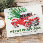 Cartão Postal Feriado de Natal do Caminhão Vermelho Clássico com<br><div class="desc">Caminhão vermelho de aquarela com pinheiro de natal. Design de Natal clássico. Adicione o logotipo da sua empresa. Este cartão destina-se especificamente à prática médica para enviar clientes para os feriados. Disponível aqui: http://www.zazzle.com/selectpartysupplies</div>
