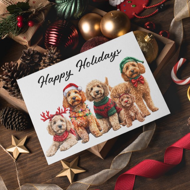 Cartão Postal Feriado de Natal do Cão Goldendoodle (Criador carregado)