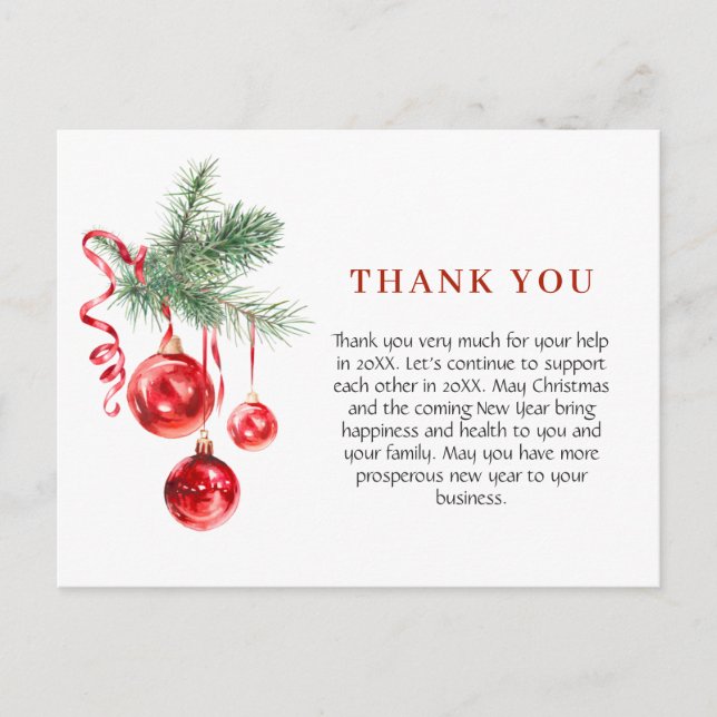 Cartão Postal Feriado de Natal do Ornamento de Aquarelas Obrigad (Frente)