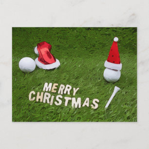 Cartão Postal Feriado de Natal e bola de golfe e Santa Hat