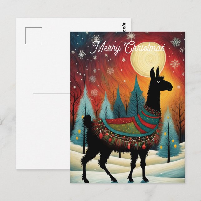 Cartão Postal Feriado de Natal em árvore do Llama Pine (Frente/Verso)