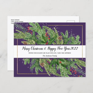 Cartão Postal Feriado de Natal em Watercolor e Ano Novo 2022 Po