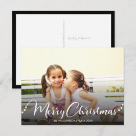 Cartão Postal Feriado de Natal Feliz e Branco da camada escura