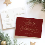 Cartão Postal Feriado de Natal Feliz e Romântico Vermelho e Dour<br><div class="desc">Este simples cartão-postal de Natal apresenta uma elegante e romântica carta caligráfica suave,  com um buquê holly berry de inverno e um texto personalizado no verso. Para uma personalização mais avançada deste design,  clique no BOTÃO FERRAMENTA DESIGN AZUL acima!</div>