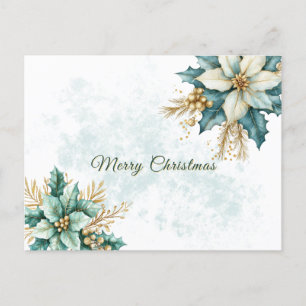Cartão Postal Feriado de Natal Floral de Teal Watercolor