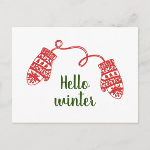 Cartão Postal Feriado de Natal Mão Desenhada Aquecida de inverno