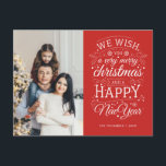 Cartão Postal Feriado de Natal Muito Feliz<br><div class="desc">Cartões de natal de fotografia movidos pela tipografia com as palavras "desejamos-lhe um Natal muito feliz e um Feliz ano novo".</div>