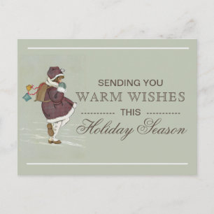 Cartão Postal Feriado de Natal para Vintage School Girl Warm