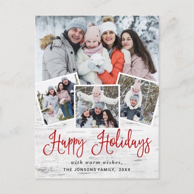 Cartão Postal Feriado de Natal Rustic Birtic 4 PHOTO Saudação (Frente)