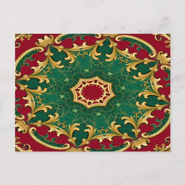 Cartão Postal Feriado de Natal Verde Vermelho Decorativo (Frente)