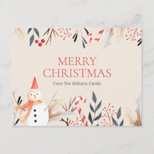 Cartão Postal Feriado de Natal Vintage Holiday Snowman