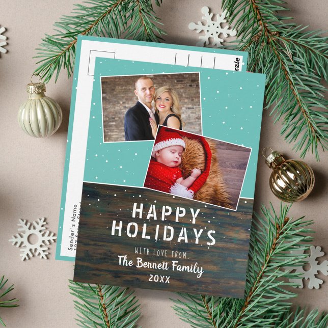 Cartão Postal Feriado de Neve Rustic Dark 2 Foto (Criador carregado)