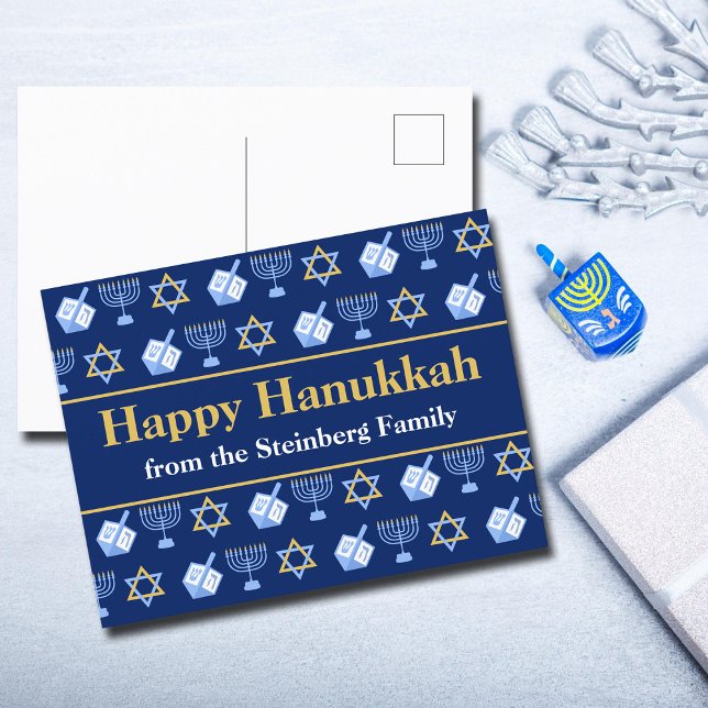 Cartão Postal Feriado de Padrão Azul de Hanukkah Feliz e Persona (Criador carregado)
