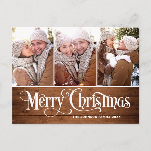 Cartão Postal Feriado de saudação de 3 FOTOS para o Natal Russo (Frente)