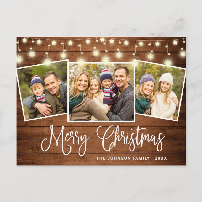 Cartão Postal Feriado de saudação de 3 FOTOS, Russo do Natal mod (Frente)