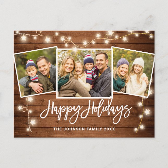 Cartão Postal Feriado de saudação de 3 FOTOS, Russo do Natal mod (Frente)