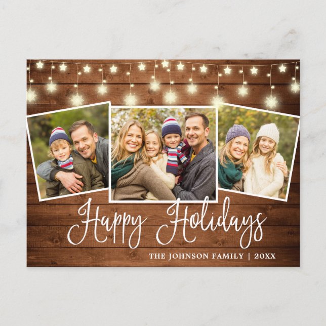 Cartão Postal Feriado de saudação de 3 FOTOS, Russo do Natal mod (Frente)