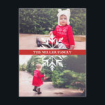 Cartão Postal Feriado de Snowflake 2-Photo<br><div class="desc">Cartão-postal de fotos de feriado com faixa de floco de neve com seu nome.</div>