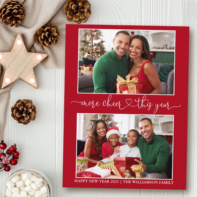 Cartão Postal Feriado em Foto Vermelho 2 Mais Cheer (Customize to change your personalized text size or text style.)