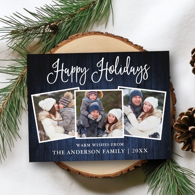 Cartão Postal Feriado em Fotografia Feriado em Blue Wood 3 (Customize to change your personalized text size or text style.)