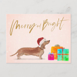 Cartão Postal Feriado Natal Dachshund Dog Feliz Bright