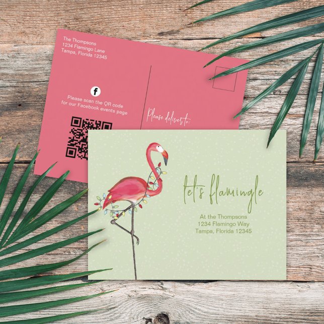 Cartão Postal Feriado Natal Flamingo QR Código de Mídia Social (Criador carregado)