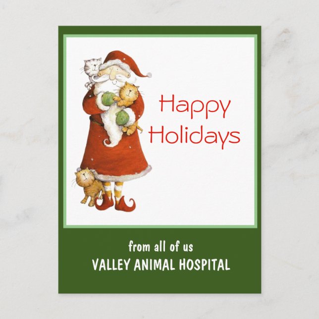 Cartão Postal Feriado Personalizável para Papais noeis e gatos W (Frente)