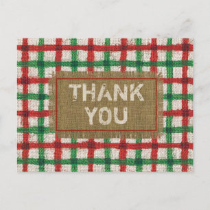 Cartão Postal Feriado Rustic Burlap Red Green - Xadrez Vermelha 