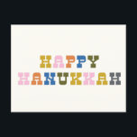 Cartão Postal Feriado Simples de Hanukkah, Retro Colorido<br><div class="desc">Celebre o Festival das Luzes com um toque de talento retrô usando este cartão postal colorido de Natal inspirado no Ocidente. O design apresenta cores ousadas e vibrantes combinadas com linhas simples e limpas que capturam a essência de um estilo ocidental clássico, reimaginado para Chanucá. Perfeito por enviar desejos calorosos...</div>