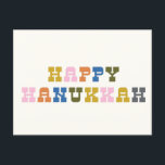 Cartão Postal Feriado Simples de Hanukkah, Retro Colorido<br><div class="desc">Celebre o Festival das Luzes com um toque de talento retrô usando este cartão postal colorido de Natal inspirado no Ocidente. O design apresenta cores ousadas e vibrantes combinadas com linhas simples e limpas que capturam a essência de um estilo ocidental clássico, reimaginado para Chanucá. Perfeito por enviar desejos calorosos...</div>