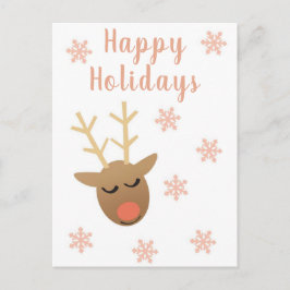 Cartão Postal Feriados Felizes Bonitos Reindeer Rosa Dourado