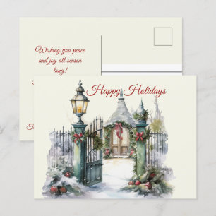 Cartão Postal Feriados Felizes da Cena de Inverno da Vintage de