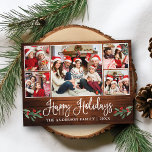 Cartão Postal Feriados Felizes Da Madeira Holly 5 Fotografias<br><div class="desc">Cláusula de Caligrafia Moderna Script 5 Fotografia Família Colagem Feliz Feriados Cartão postal inclui Watercolor Christmas Holly Berries - Madeira russa do país</div>