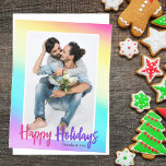 Cartão Postal Feriados felizes do Casal Rainbow Orgulho gay<br><div class="desc">Felizes Feriados em bonito rosa e roxo sobre cores pastel do arco-íris. Cartão postal de feriado para fotos,  bonito e colorido,  para um casal LGBT ou família LGBTQ. Personalize com sua própria fotografia e mensagem personalizada no verso.</div>