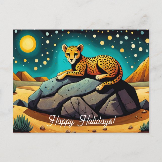 Cartão Postal Feriados Felizes do Deserto Selvagem Leopard (Frente)