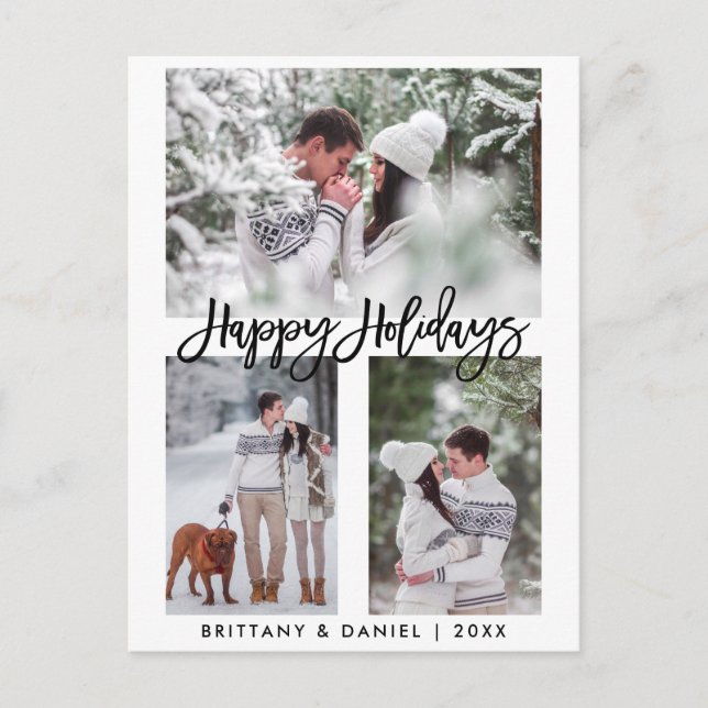 Cartão Postal Feriados felizes do Script de Pincel Moderno 3 Fer (Frente)