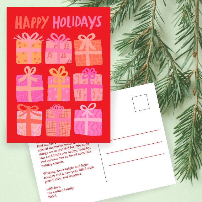 Cartão Postal FERIADOS FELIZES Presentes Presentes PERSONALIZADO (HAPPY HOLIDAYS Gifts Presents Christmas CUSTOM Pink Red Cute Postcard
)