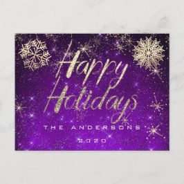 Cartão Postal Feriados Felizes Script Dourado Neve Purple Sparna