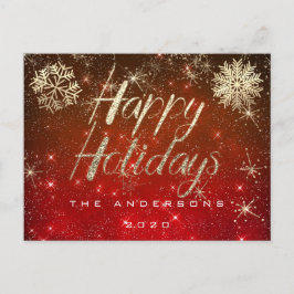 Cartão Postal Feriados Felizes Script Dourado Snow Red Spark Nom