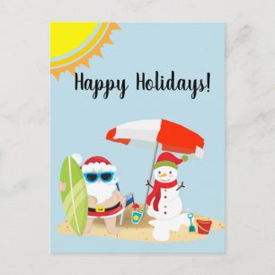 Cartão Postal Feriados Tropical Praia Boneco de Neve Papai Noel 