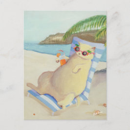 Cartão Postal Férias Beach Cat Sob Palm Tree