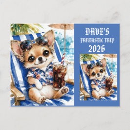 Cartão Postal Férias Cachorro Chihuahua Macho Relaxamento na Pra