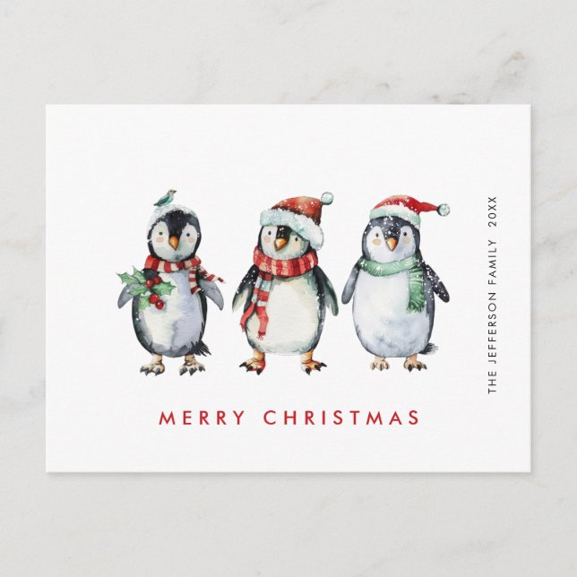 Cartão Postal Férias de Natal dos Pinguins Papais noeis Whimsic (Frente)