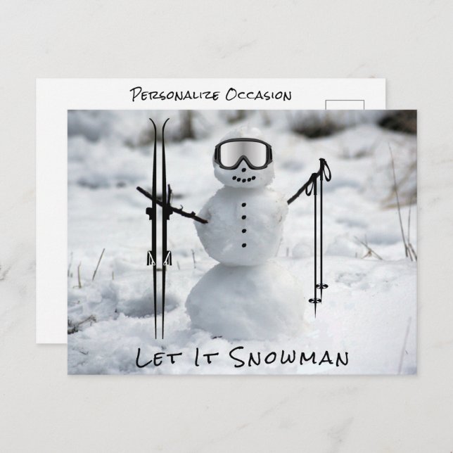 Cartão Postal Férias de Natal Esqui na Descida de Inverno (Frente/Verso)