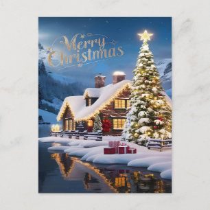 Cartão Postal Férias Enfeitiçadas: Casa e Árvore de Natal