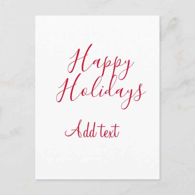 Cartão Postal Férias felizes Natal vermelho caligrafia simples m (Frente)