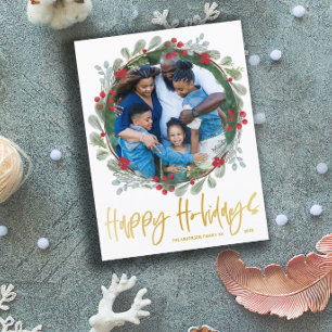 Cartão Postal Férias Felizes Texto Dourado Falso Foto Natal