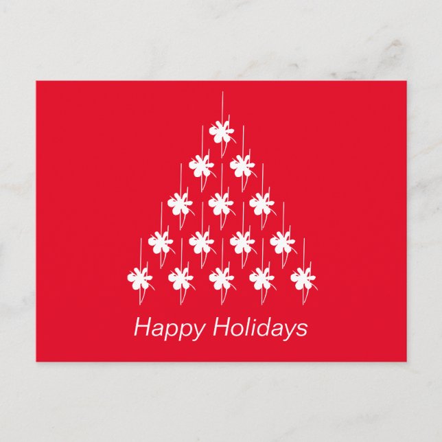 Cartão Postal Férias Felizes vermelho branco neve Estrelas Árvor (Frente)