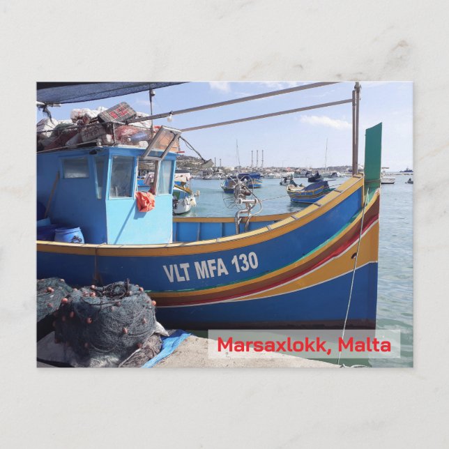 Cartão Postal Férias Malta Marsaxlokk Boats (Frente)